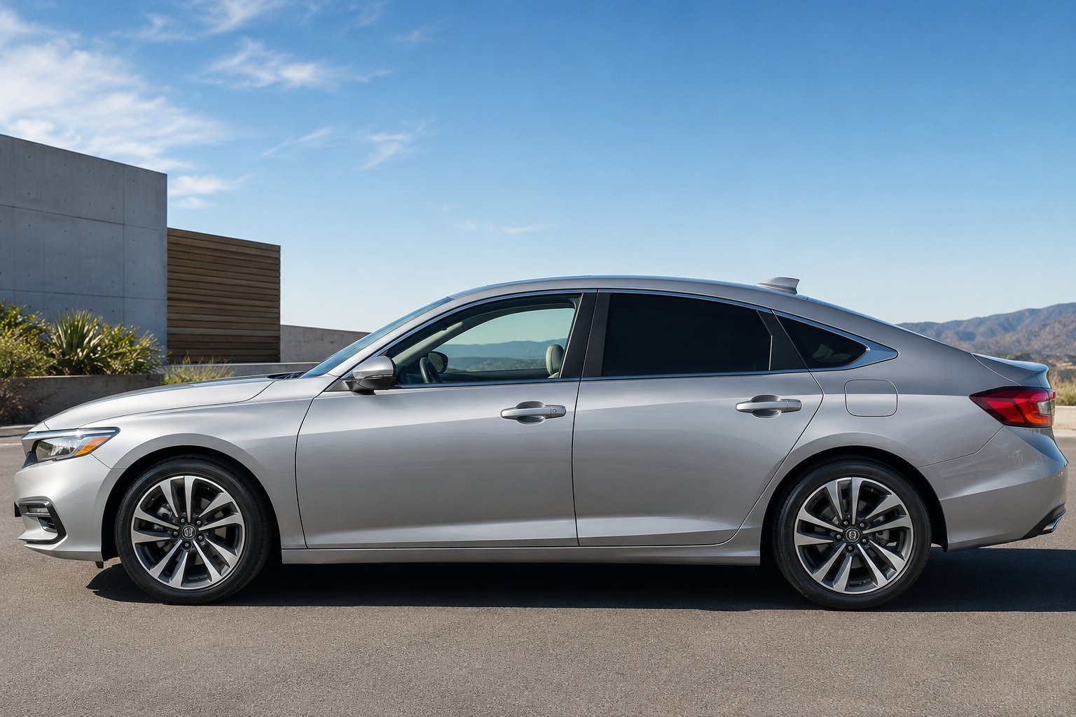 Silver sedan with window tint